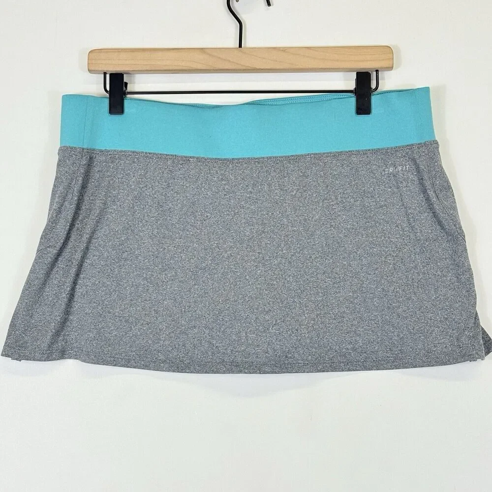 Nike Skort Skirt Women's Large Grey Aqua Jersey Athletic Mini‎ Tennis Pickleball